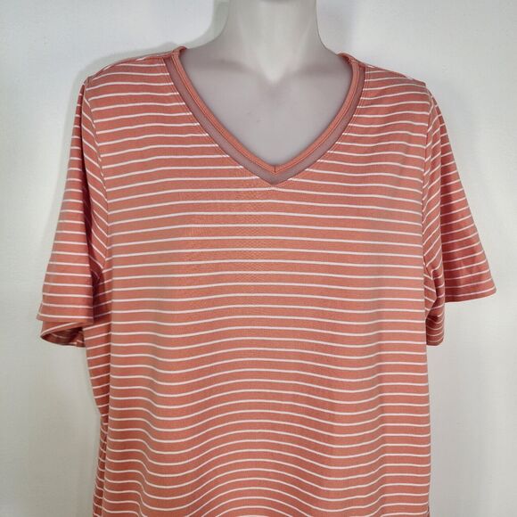 Catherines Women T Shirt 0X Striped Suprema Collection Peach V Neck Short Sleeve - Picture 3 of 11